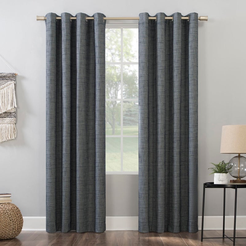 Sun Zero Brooks Burlap Weave Thermal Extreme Total Blackout Grommet Curtain Panel, 52" x 84", Navy/Denim Blue - Image 1
